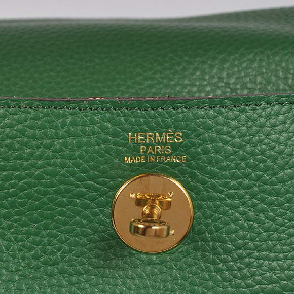 High Quality Replica Hermes Lindy 30CM Havanne Handbags 1057 Dark Green Leather Golden Hardware - Click Image to Close
